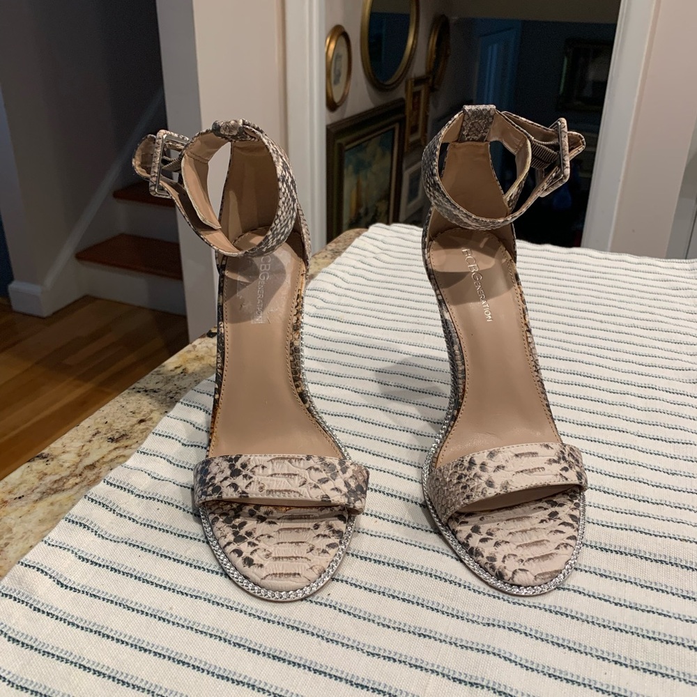 BCBGeneration Snakeskin Ankle Strap Heels - Picture 2 of 4